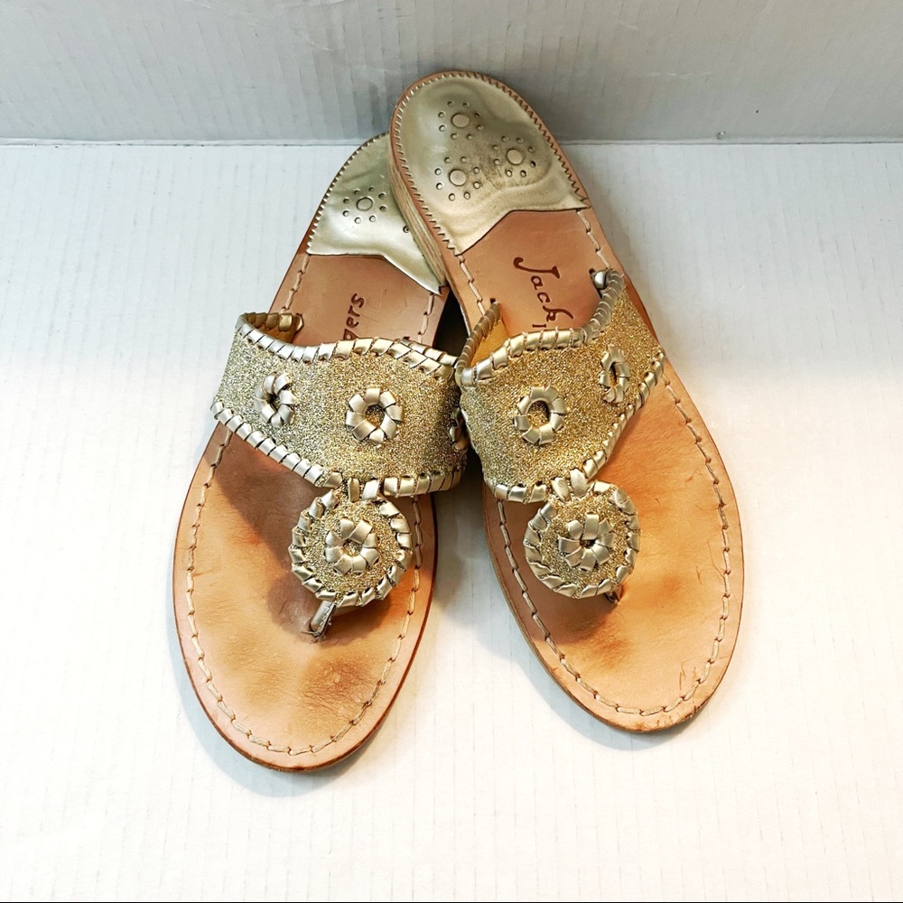 Jack Rogers Sandal Womens Navajo Gold Sparkle Flip Flop Sz 7/7.5 GUC !FLAW READ!